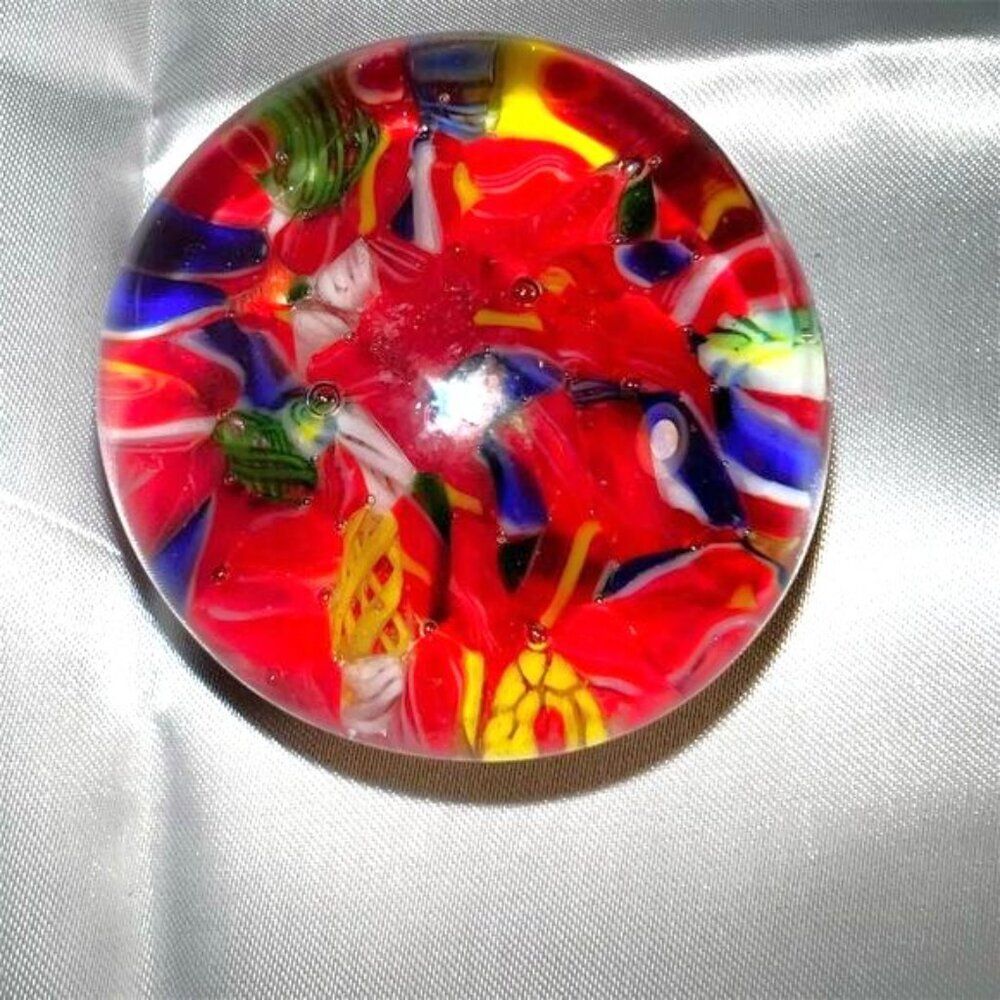 Vintage  Millefiori Art Glass Paperweight Multicolored